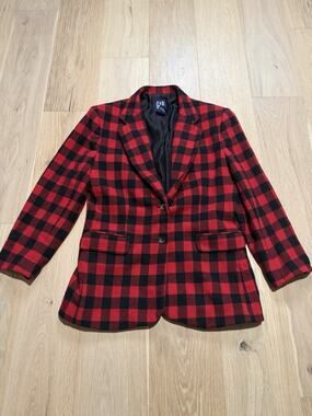 Vtg Gap Women's Red Plaid Double Button Wool Blazer Jacket Size Large Academia